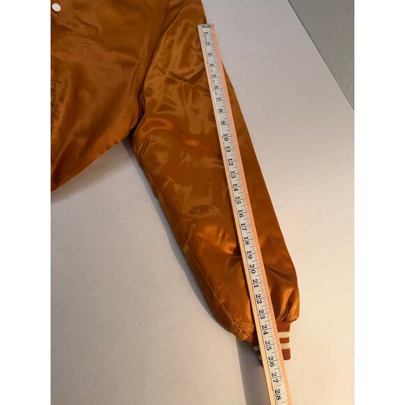 VTG Lady Longhorns Satin Bomber Jacket size Medium Burnt Orange Made in USA Howe - Picture 5 of 7